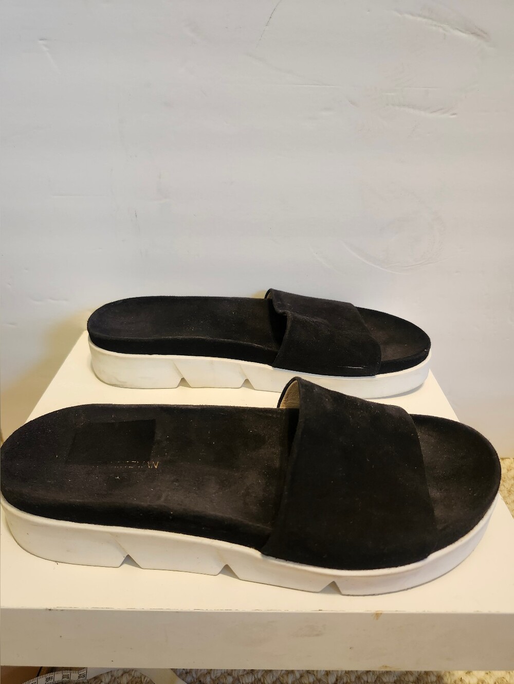 Stuart Weitzman Black Suede Wide Strap Lug Sole Comfort Slides Sz. 10 Ret.$295